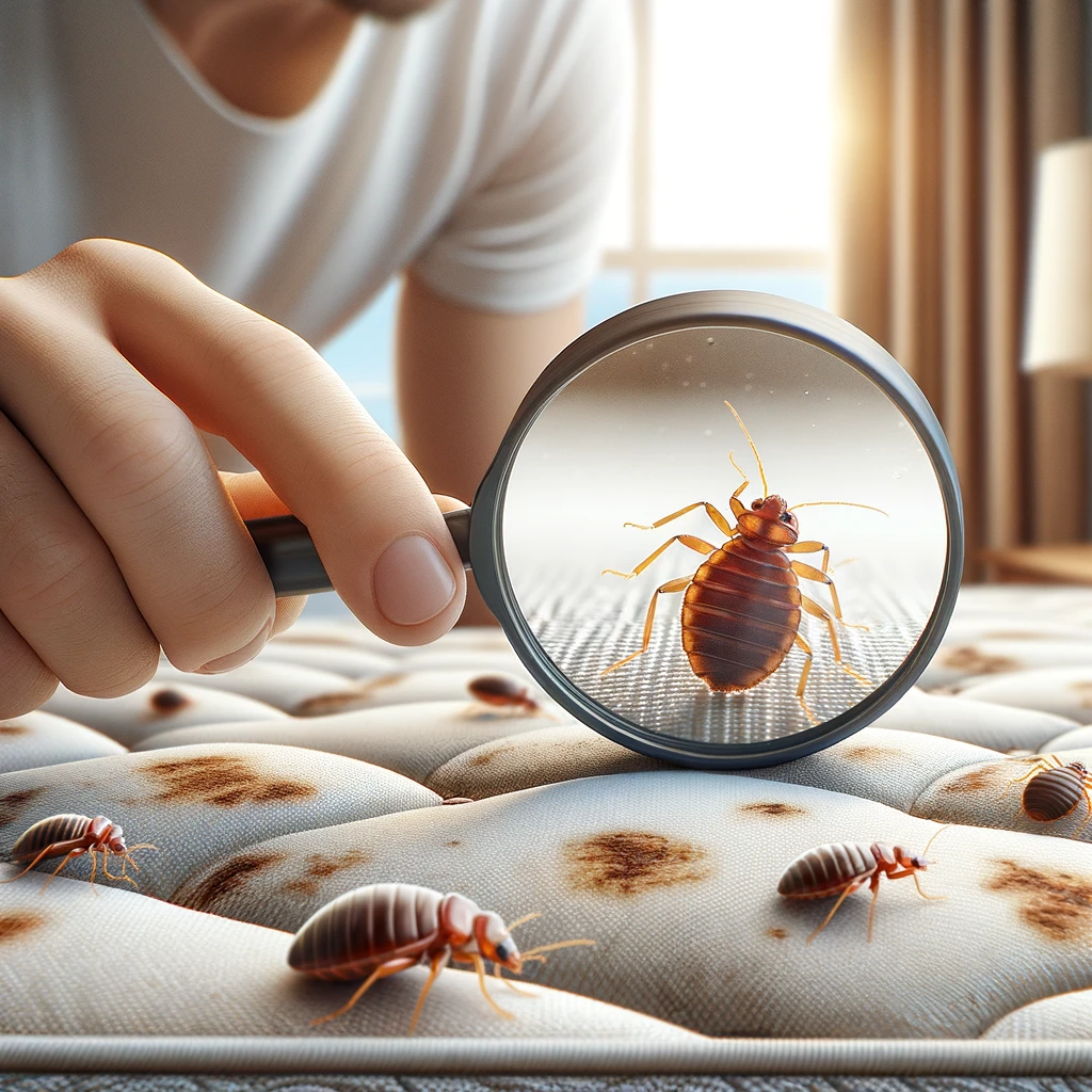 Looking for bedbugs on a mattress